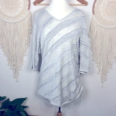 Lafayette 148 gray side striped ruched side knit tunic top large