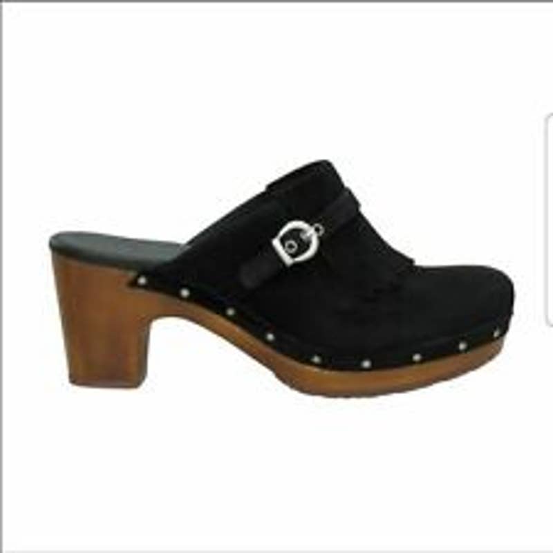 UGG Women 6 Gweneth Platform Mules Clogs Black Suede Fringe