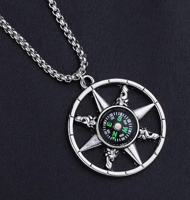 Compass Pendant Necklace for Men Stainless Steel