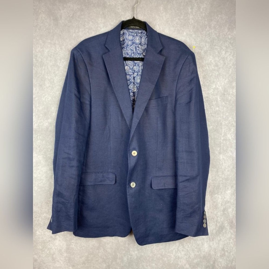 Lauren Ralph Lauren Mens Lassiter Two Button Blazer Blue Linen Notch 40L