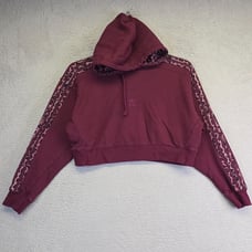 Adidas Cropped Hoodie Womens S Purple 3 Stripes Leopard Animal Print Sweatshirt
