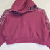 Adidas Cropped Hoodie Womens S Purple 3 Stripes Leopard Animal Print Sweatshirt