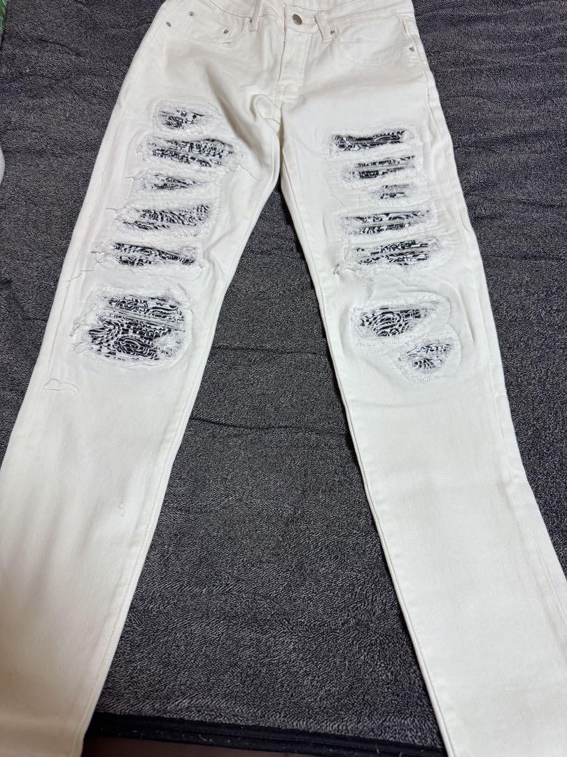 Paisley White Damaged Denim