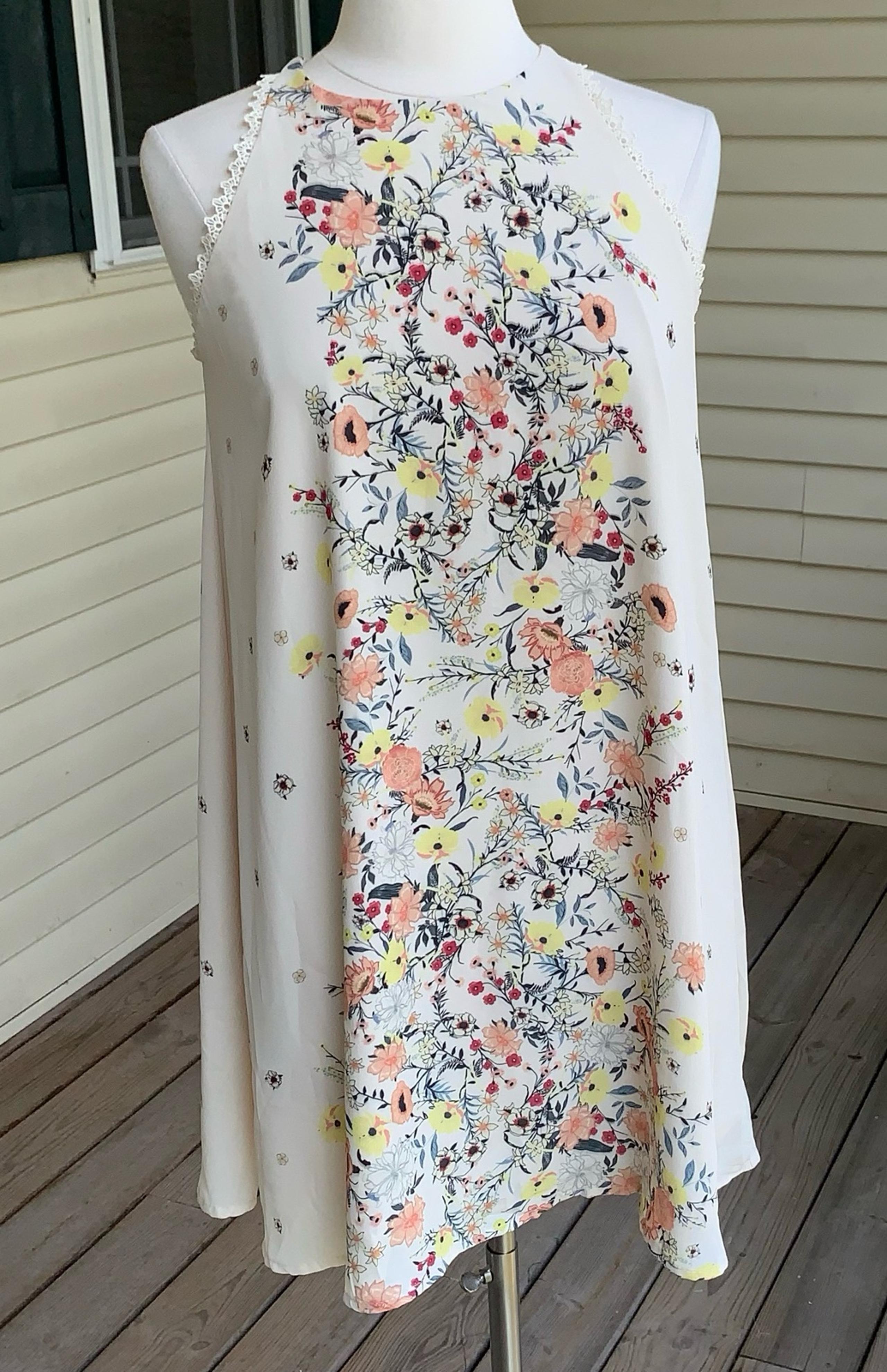 NWT Altard State Floral Cream Trapeze Shift Dress Small Fairy Garden Chiffon