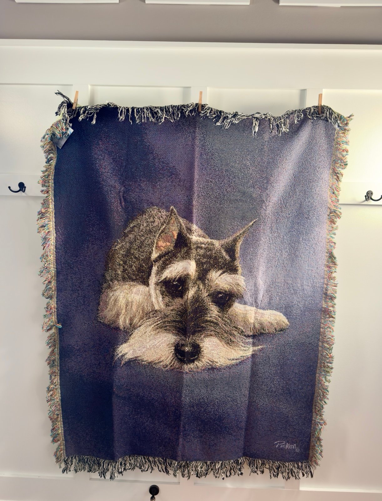 Vintage 2002 Linda Picken Schnauzer Dog Breed Woven Cotton Tapestry Afghan Throw