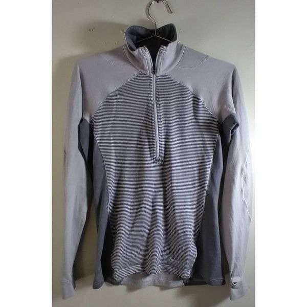 Patagonia Medium Merino Wool Blend Quarter Zip Long Sleeve Gray White Stripe Lit