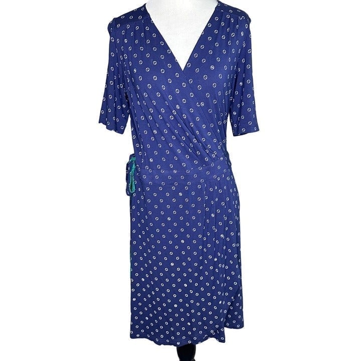 Lilly Pulitzer Arina Wrap Dress Navy Blue Green Button Short Sleeve Small