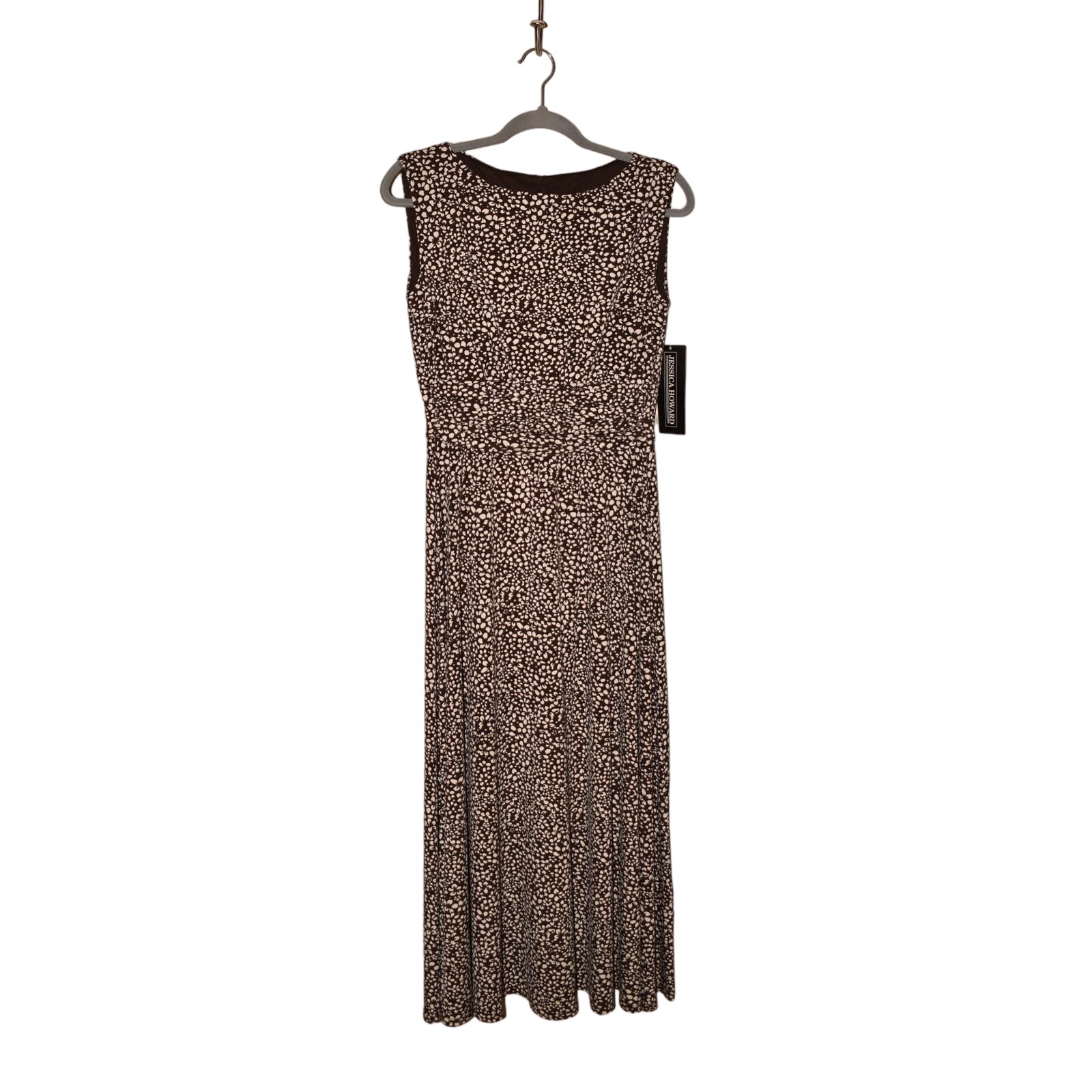 JESSICA HOWARD NEW 100 Floral Print Jersey Stretch Midi Dress Brown/Ivory 6