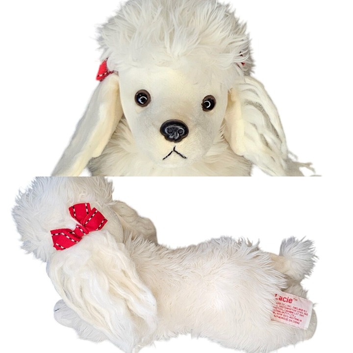 Vintage Russ Berrie Lacie French White Poodle Plush Dog Stuffed Animal Bows 9 Stuffed Animals