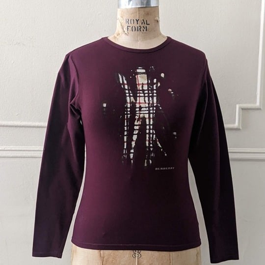 Burberry London Size S House Check Pattern Painted Pullover Sweatshirt Maroon