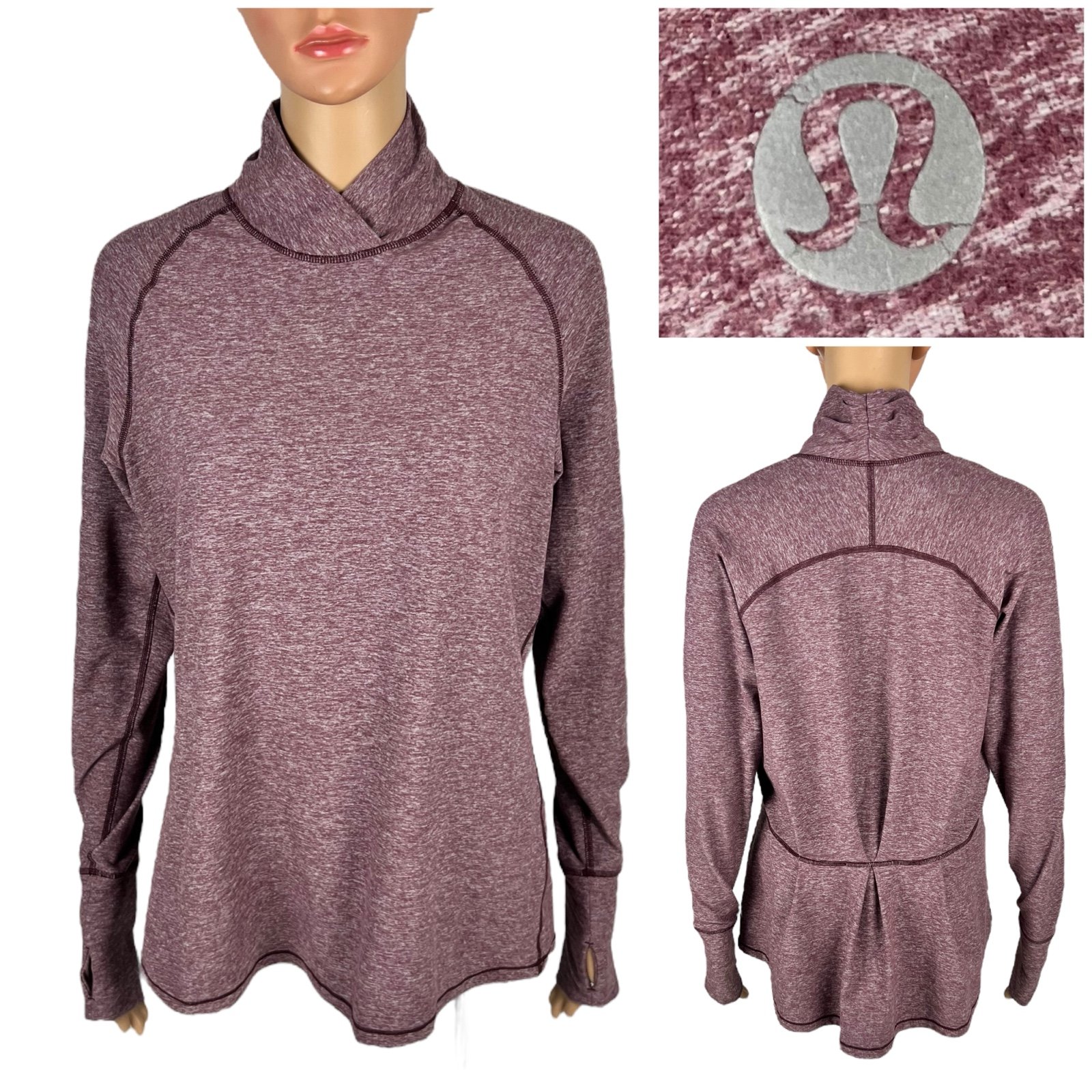 Lululemon Womens 10 Top Warm Your Core Long Sleeve Heathered Bordeaux Drama EUC