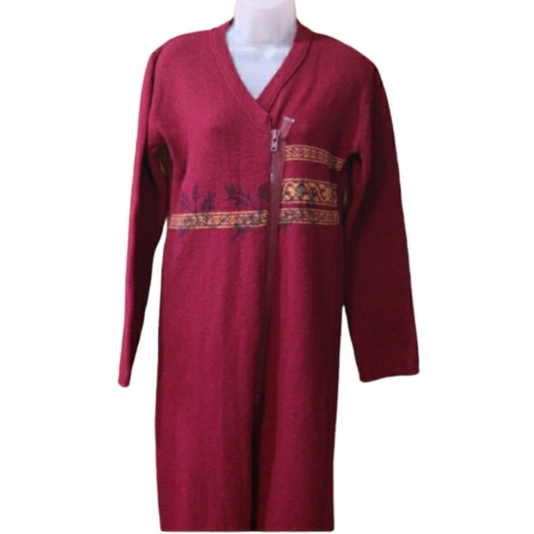 Dries Van Noten Vintage Red Wool Long Duster Cardigan Sweater Coat LG Bohemian