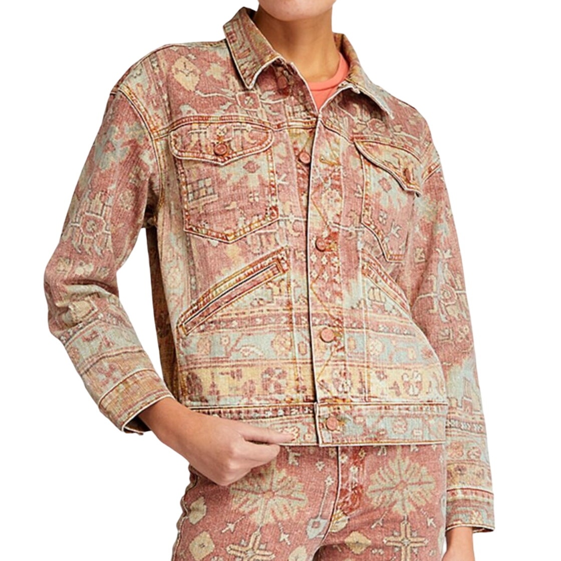 Mother Denim Mountain Drifter Geometric Denim Jacket Moroccan Rug Burn size S