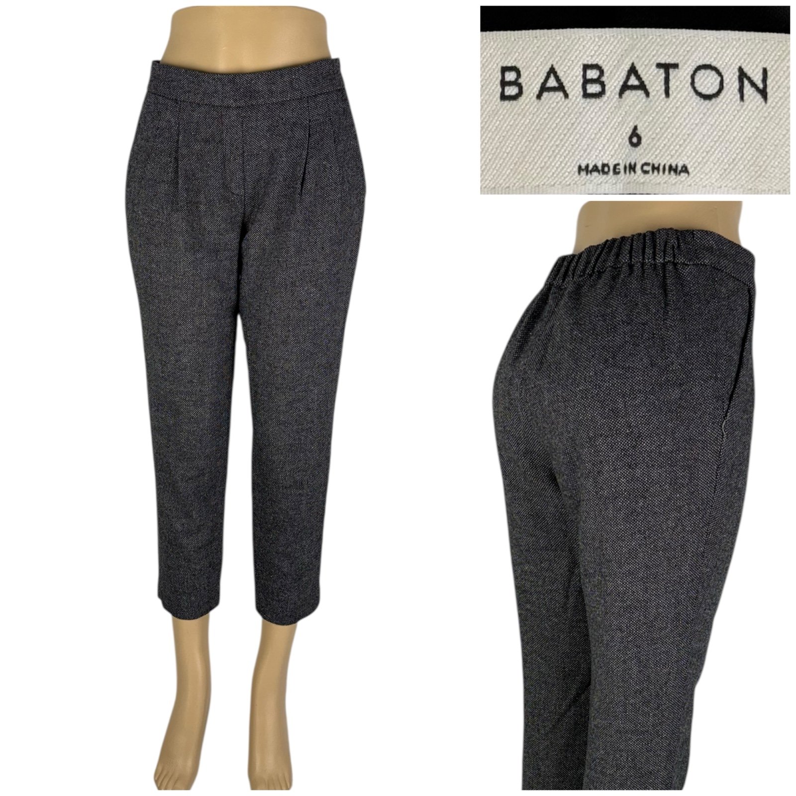 Aritzia BABATON Womens 6 Gray Wool Cropped Pull On Pants Elastic Waistband