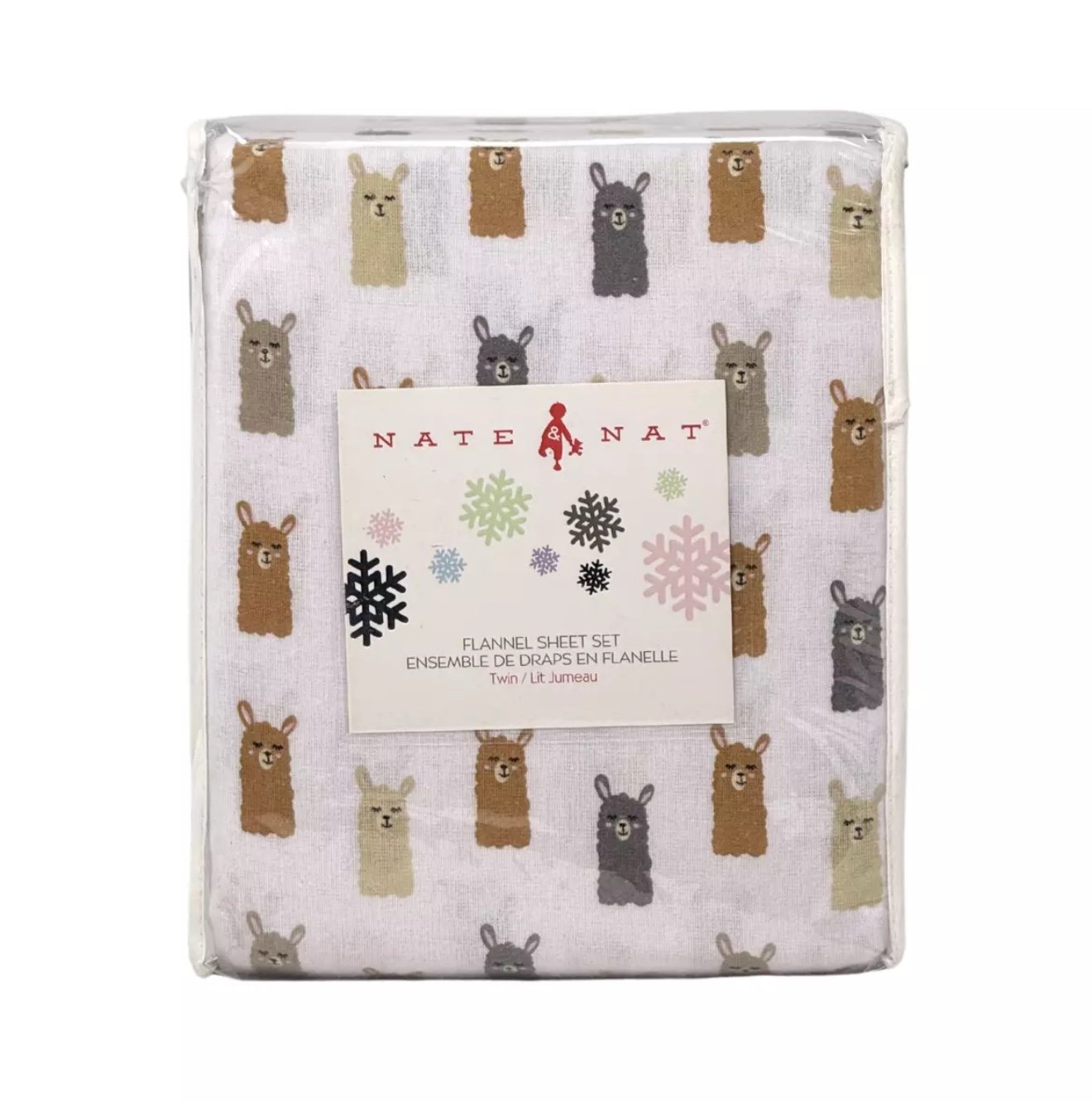 Nate & Nat TWIN 3PC Llama Face Tan Ochre Gray Warm & Cozy Flannel Sheet Set NEW