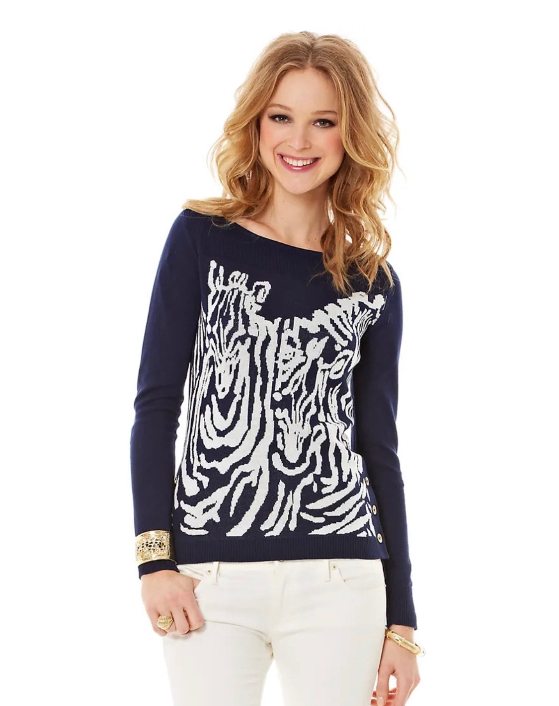 NWT! Lilly Pulitzer Nila Sweater in true navy zebra jacquard SIZE XS!