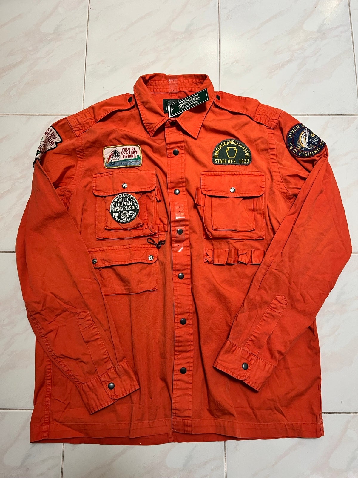Ralph Lauren Polo country Patchwork sportsman Fishing Utility Button Shirt Men L