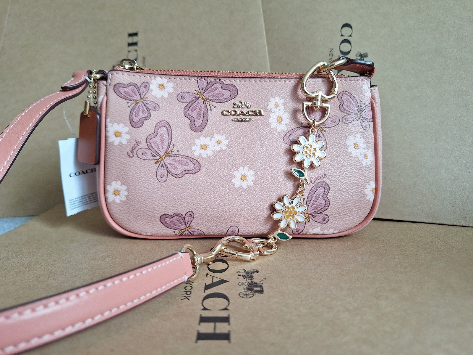 NWT Coach Nolita 19 With Lovely Butterfly Print CH605 free Chain.