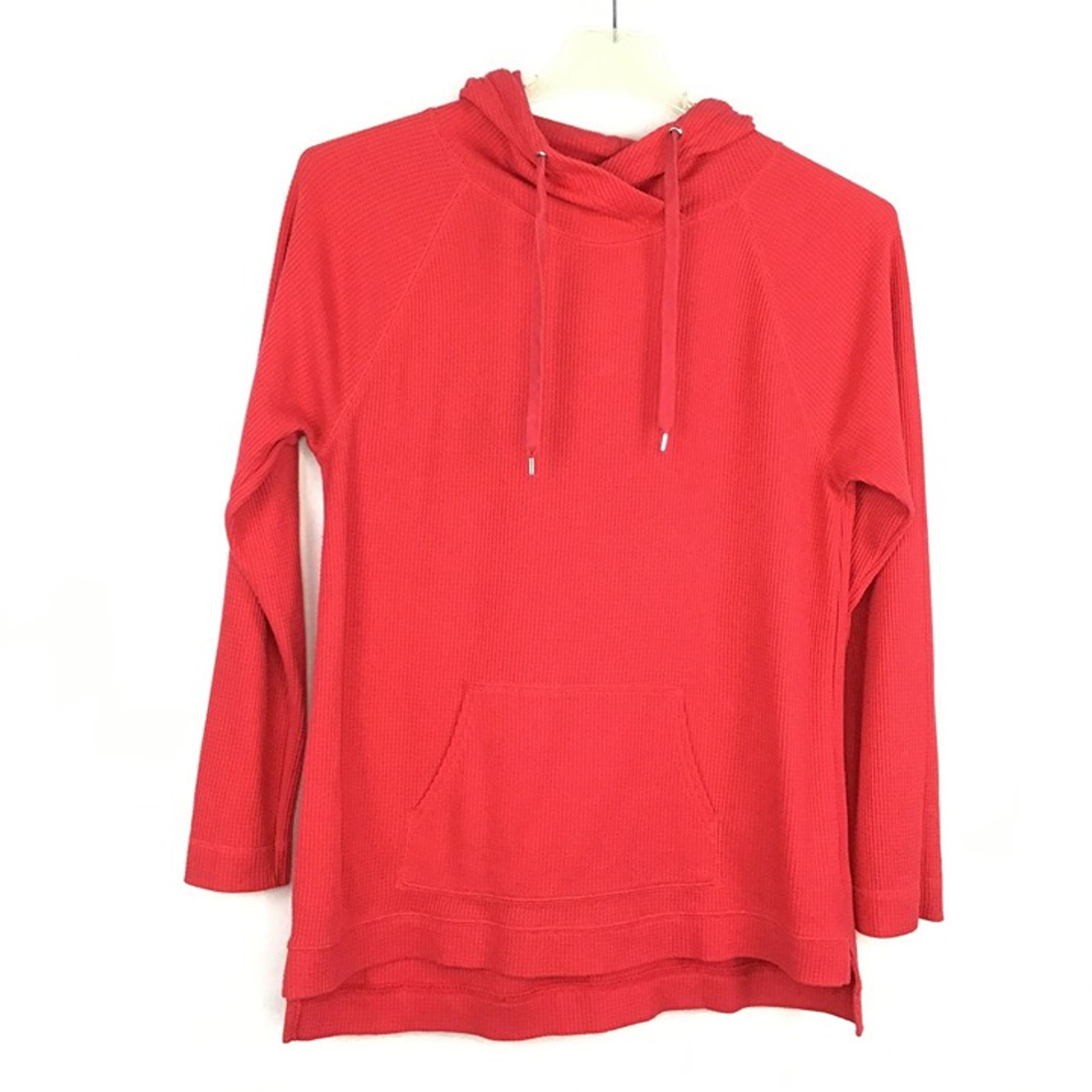 Chaps Womens L Coral Pink Waffle Knit Hoodie Pullover Kangaroo Pockets Casual