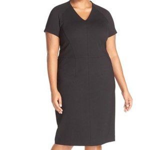 Sejour | Classic Black V-Neck Ponte Sheath Dress (Size 18W)