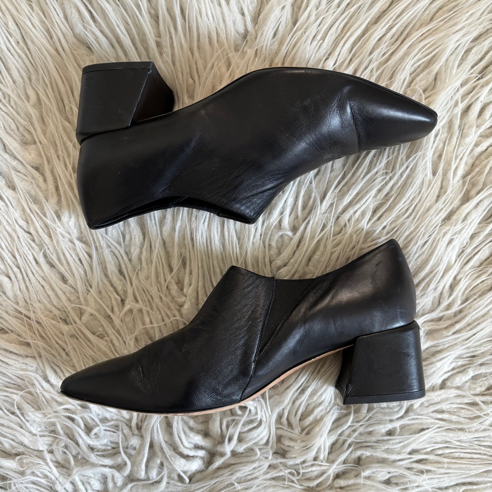 Vince Black Leather Square Block Heel Low Ankle Booties Size 8