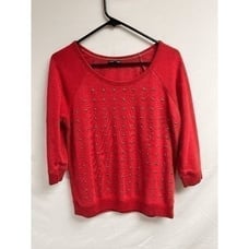 Express Womens Pullover 3/4 Sleeve Scoop neck Studded Front Sweatshirt Red Small