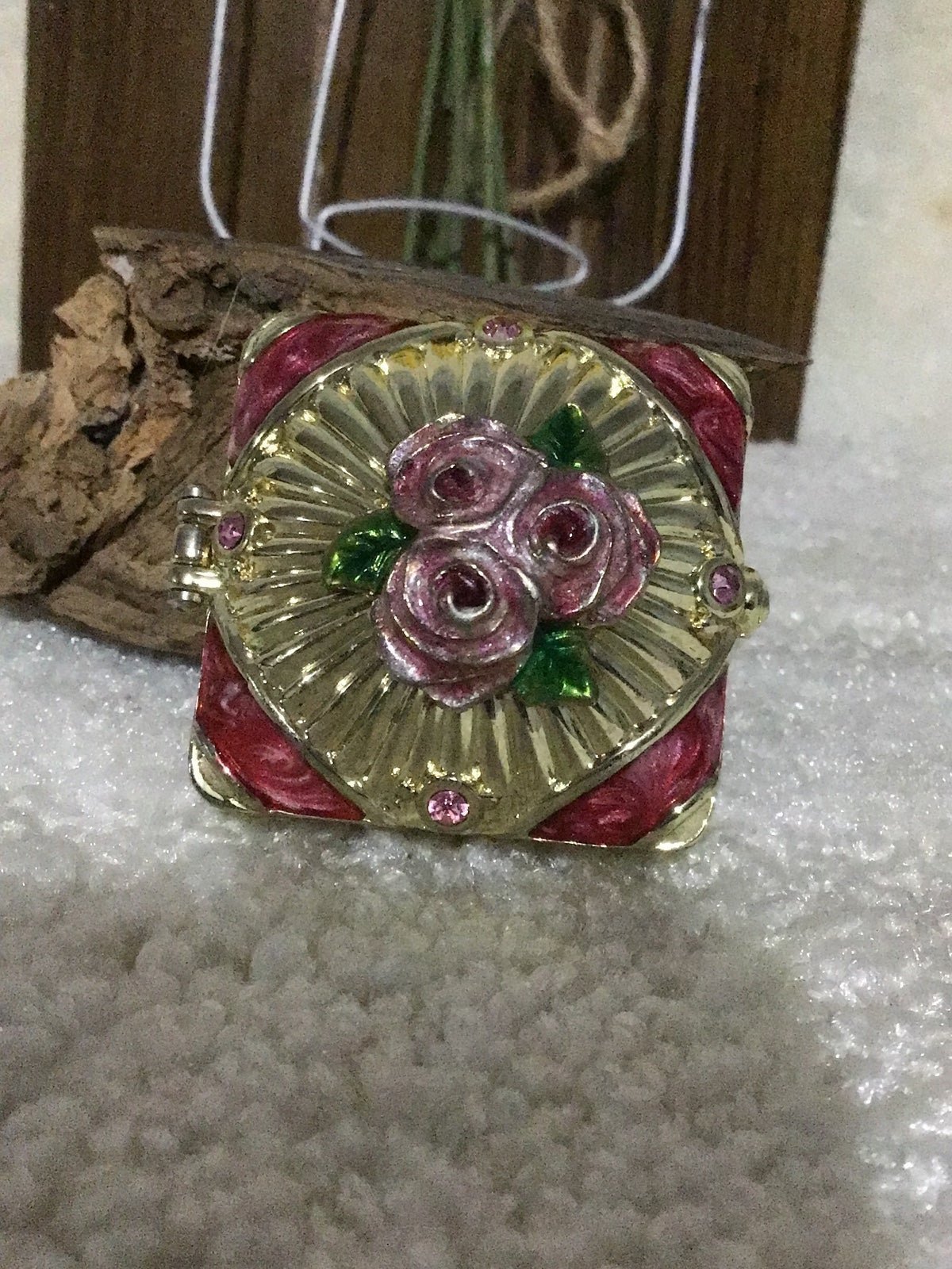 Vintage Jane Seymour Enamored Brass Pillbox