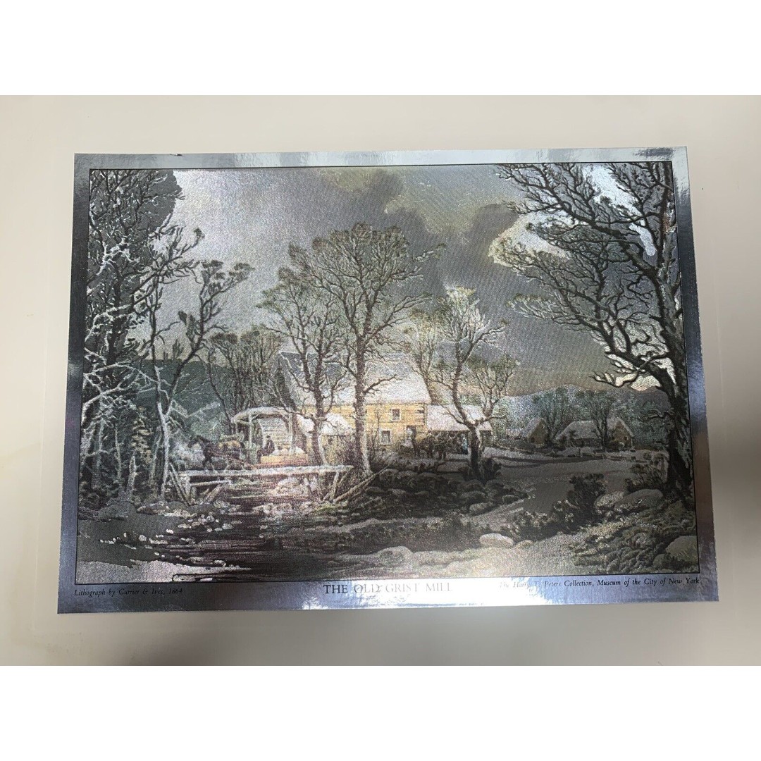 Lithograph Print Foil Water Works and The Old Grist Mill Currier and Ives