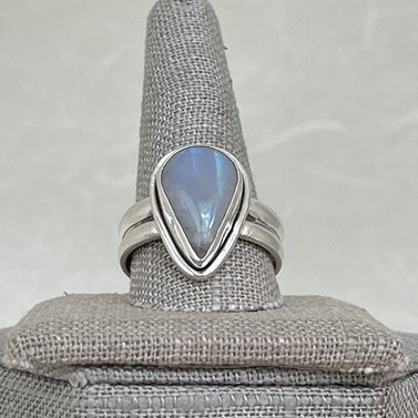 Sterling Silver Rainbow Moonstone Pear Cabochon Ring SR-2641