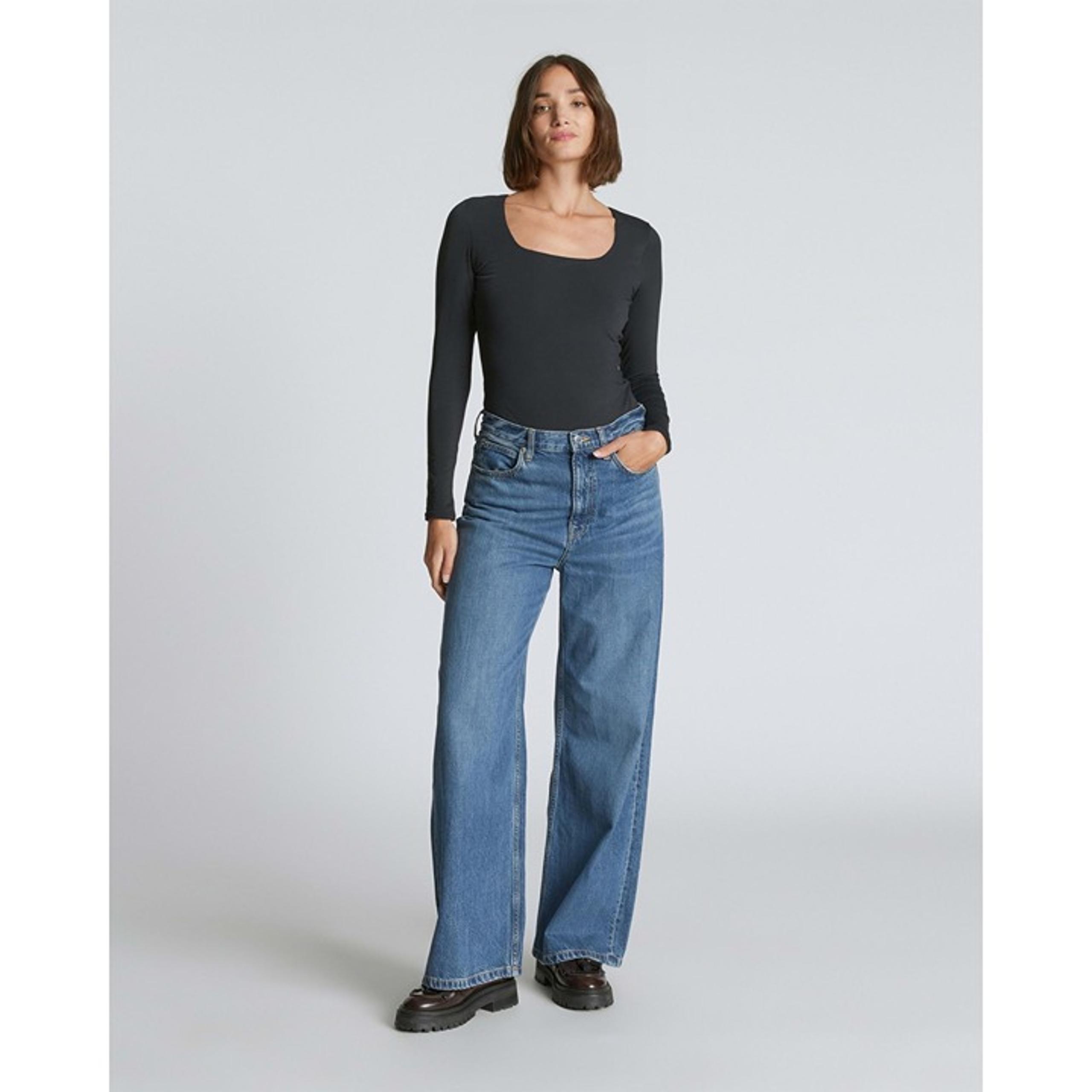 Everlane Womens The Long-Sleeve Supima Square-Neck Bodysuit Black Thong S