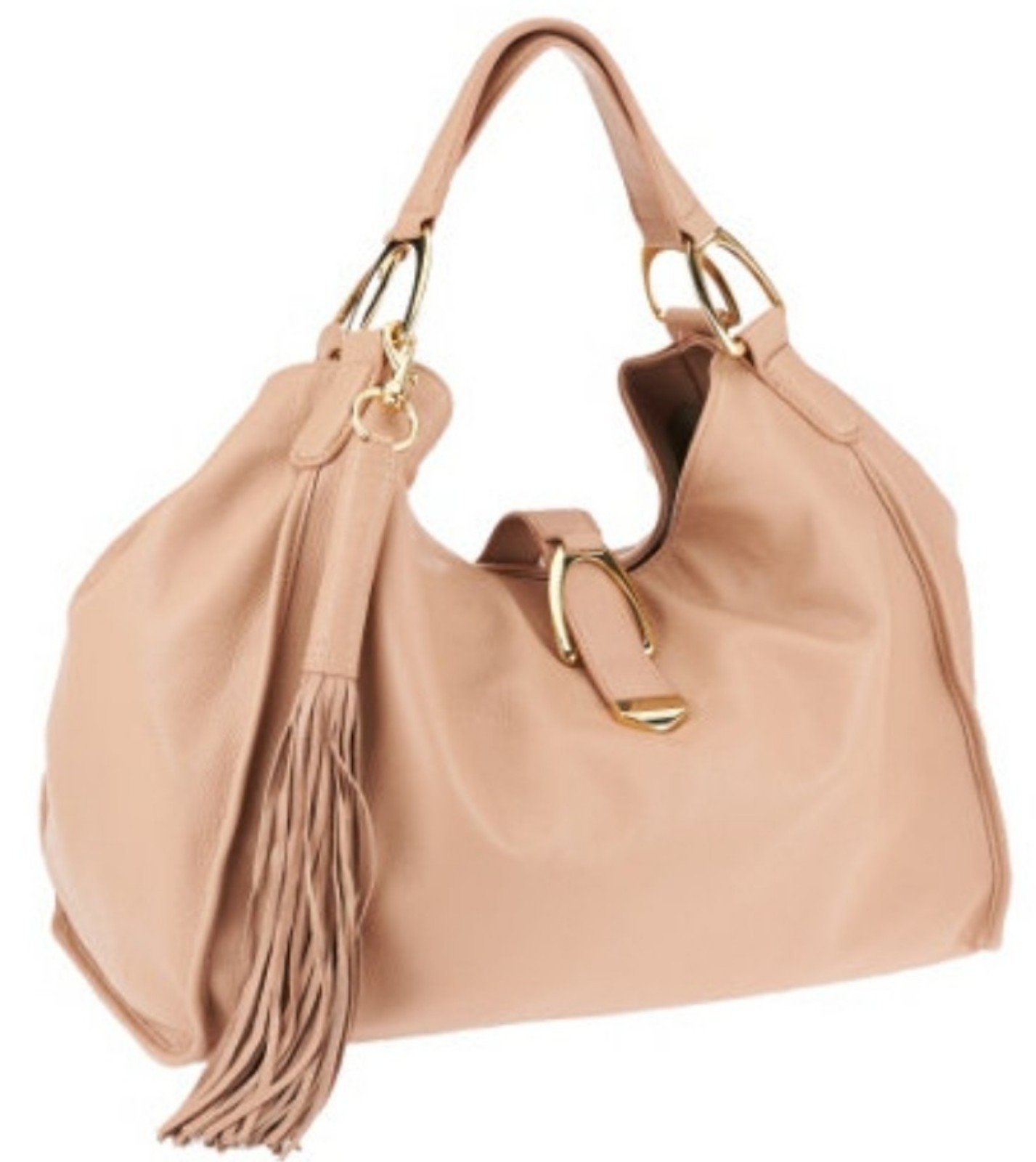 G.I.L.I. pebbled leather blush pink large hobo tassel shoulder bag purse