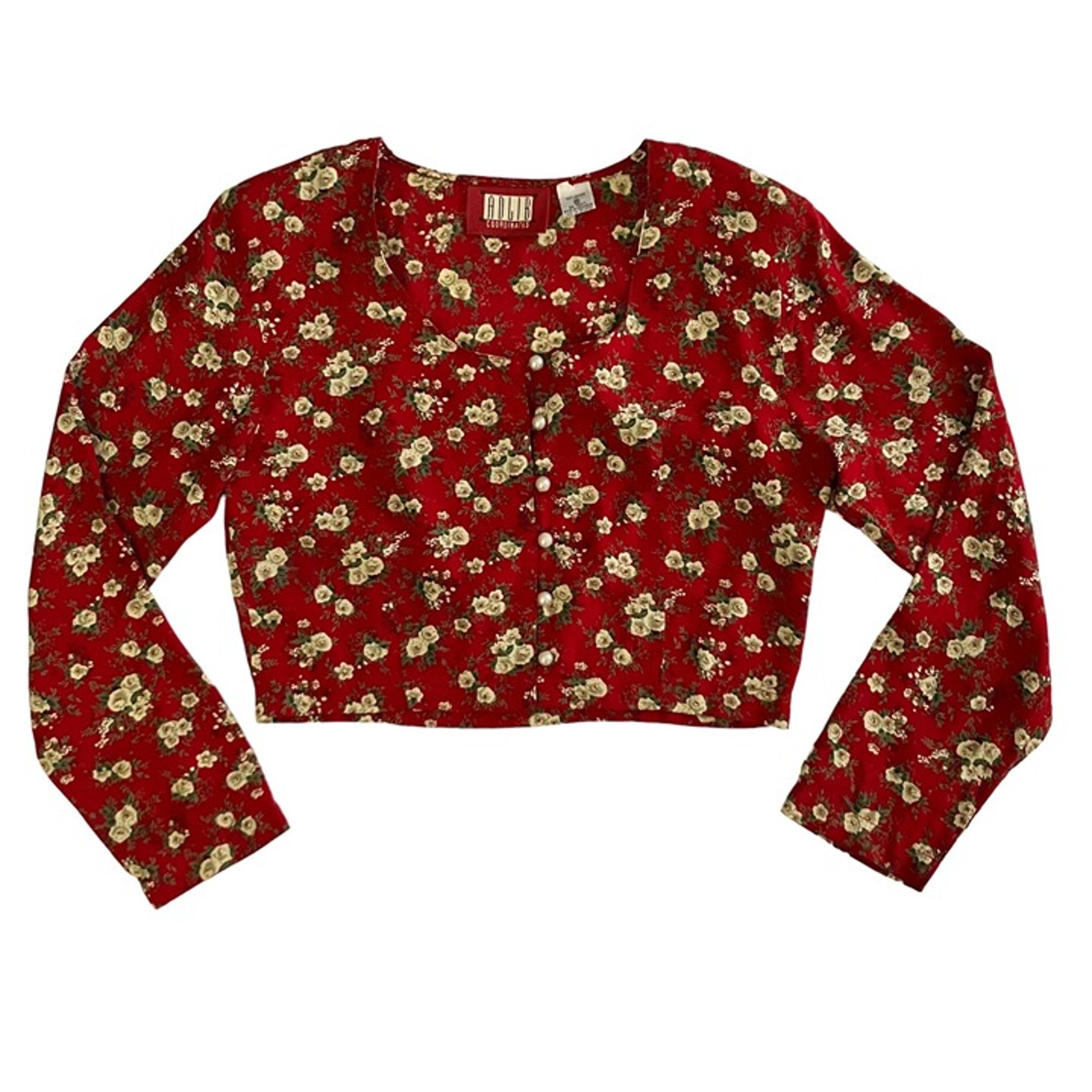 Adlib Womens Crop Floral Blouse Size M VTG 80s 90s Feminine Peasant Cottage Boho
