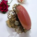 Vintage Pink Cabochon Clear Rhinestones Filigree Cocktail Statement Ring 7.5
