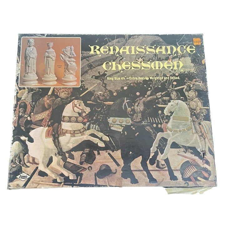 1959 RENAISSANCE CHESSMEN Chess Set 833 Board Booklet & Box BY E.S. LOWE Vintage