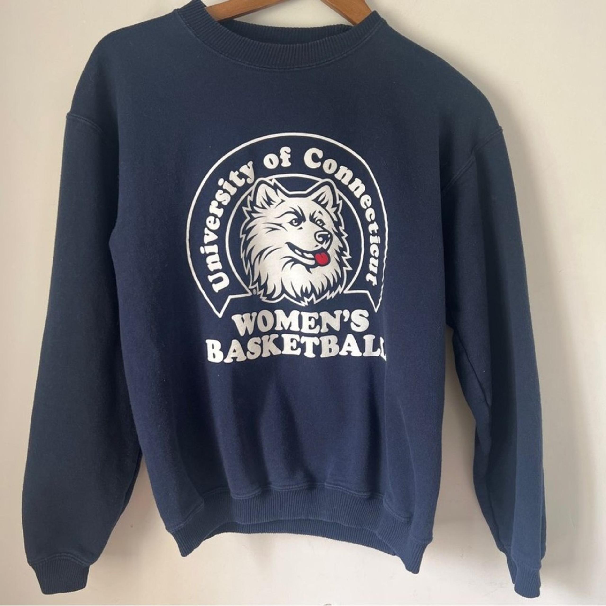 Gildan Blue Crew Neck Sweater with UCONN Basketball   Womens Size Small
