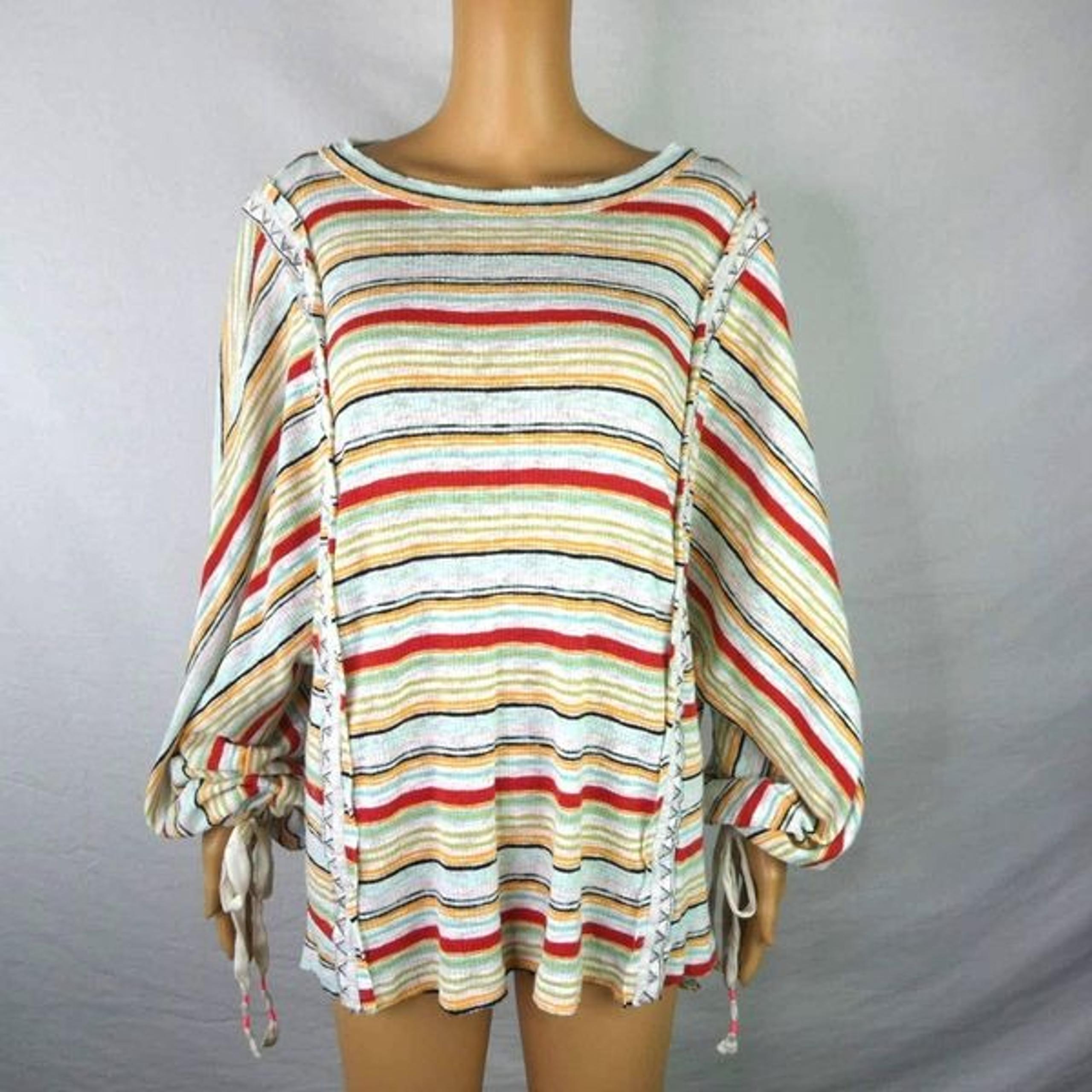 We the Free People Long Tie Sleeve Striped Triangle Knit Pullover Top Oversized