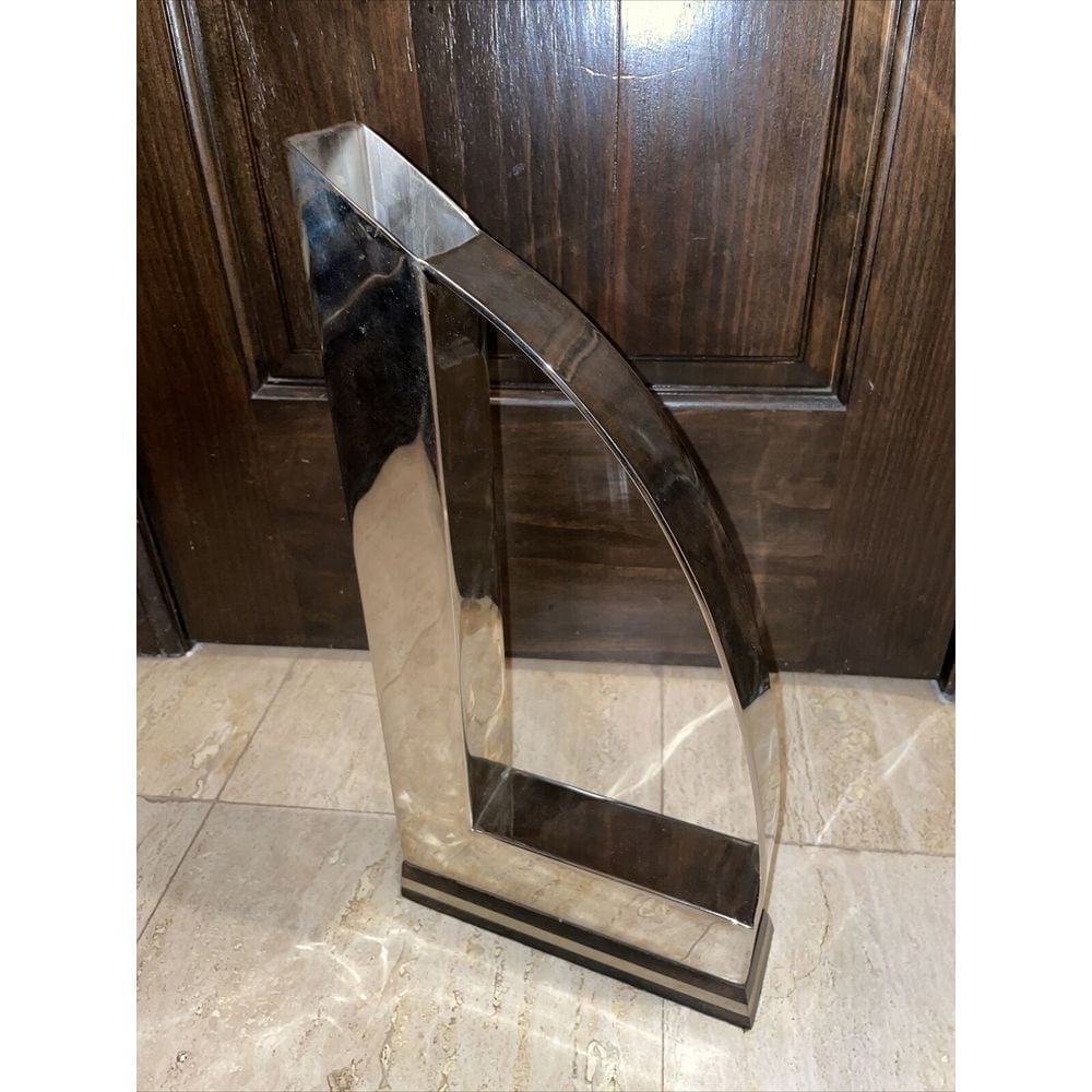 2002 Montaage D Shaped Mirror Like Metal Vase 16.5 x8.25 