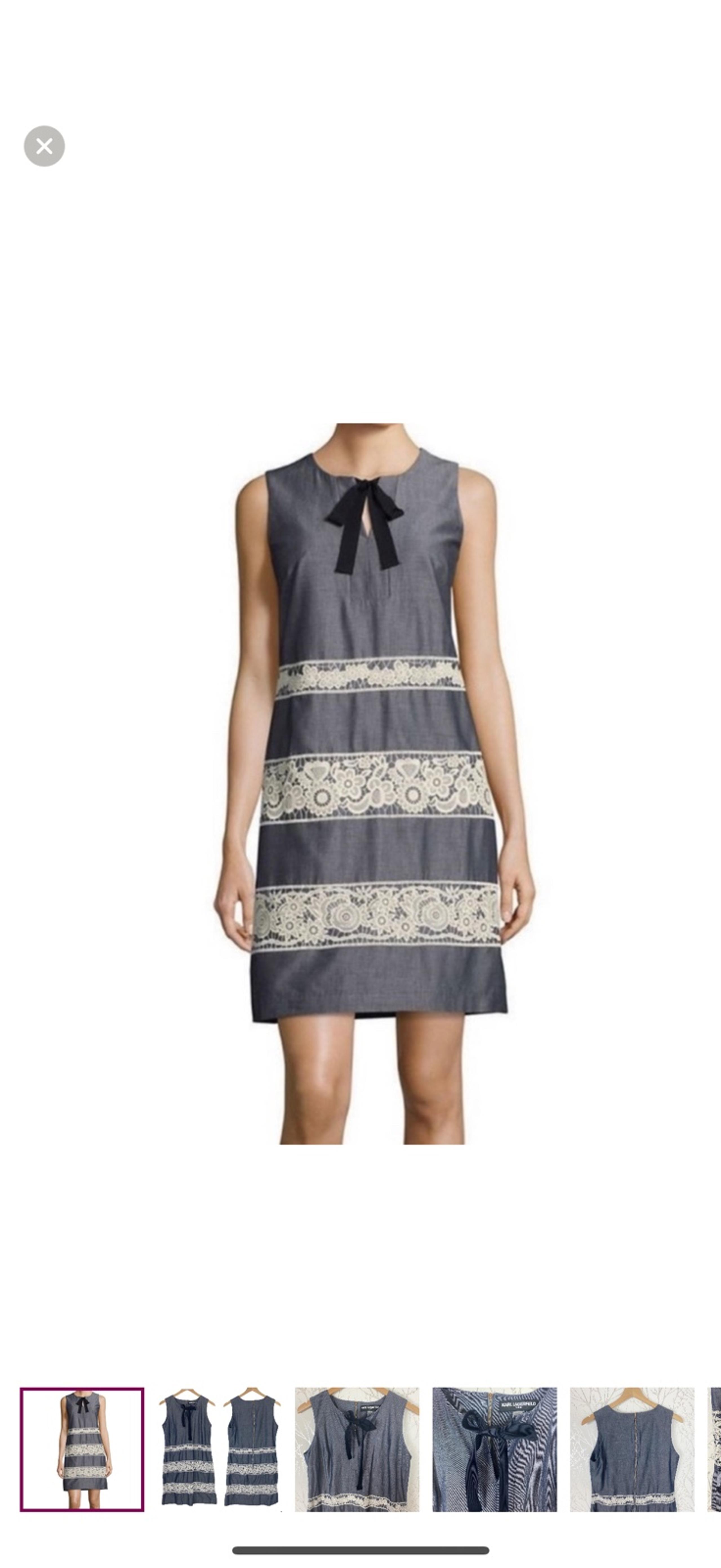 Karl Lagerfeld Paris Office Siren Chambray Lace 100% Cotton Black Bow Dress, 10