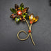 Fall Autumn Rhinestone Flower Brooch Gold Tone Orange Green Gold Tone