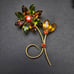 Fall Autumn Rhinestone Flower Brooch Gold Tone Orange Green Gold Tone