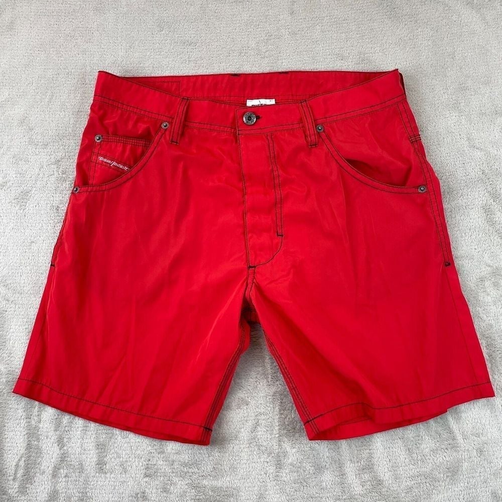 Diesel Beachwear Shorts Men 30 (Meas. 32x7) Red Pockets Polyester Designer NWOT