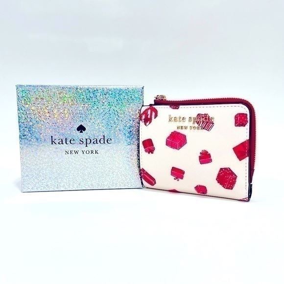 KATE SPADE Boxed Wallet Small l-zip Bifold Saffiano Leather Gifts Printed