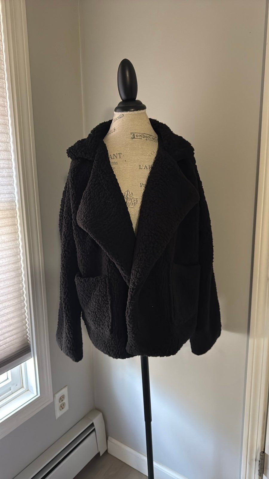 She + Sky Jacket Black Sherpa Open Front 2 Pockets