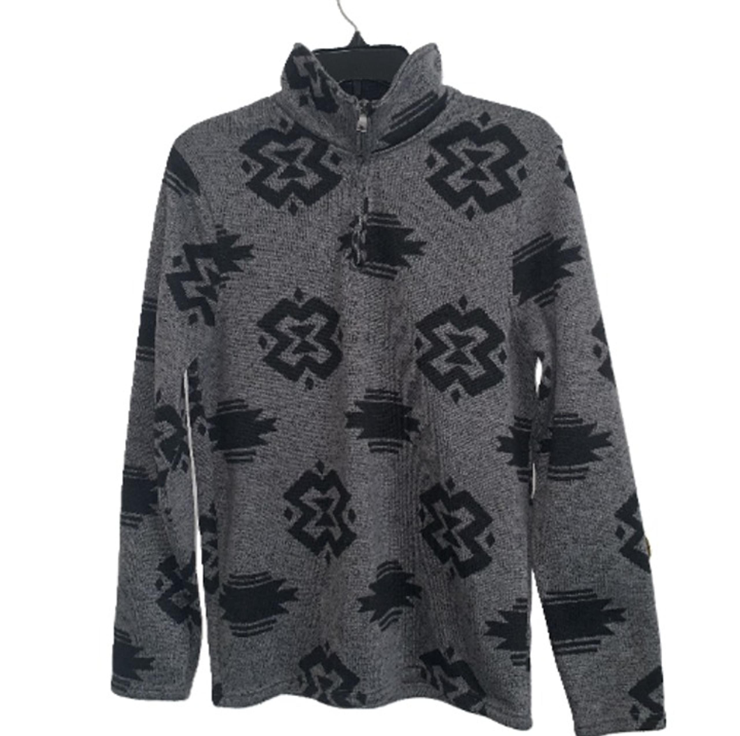 Urban Pullover Sweatshirt Grey/Black Aztec 1/4 Zip Grunge Casual Gorpcore Men S
