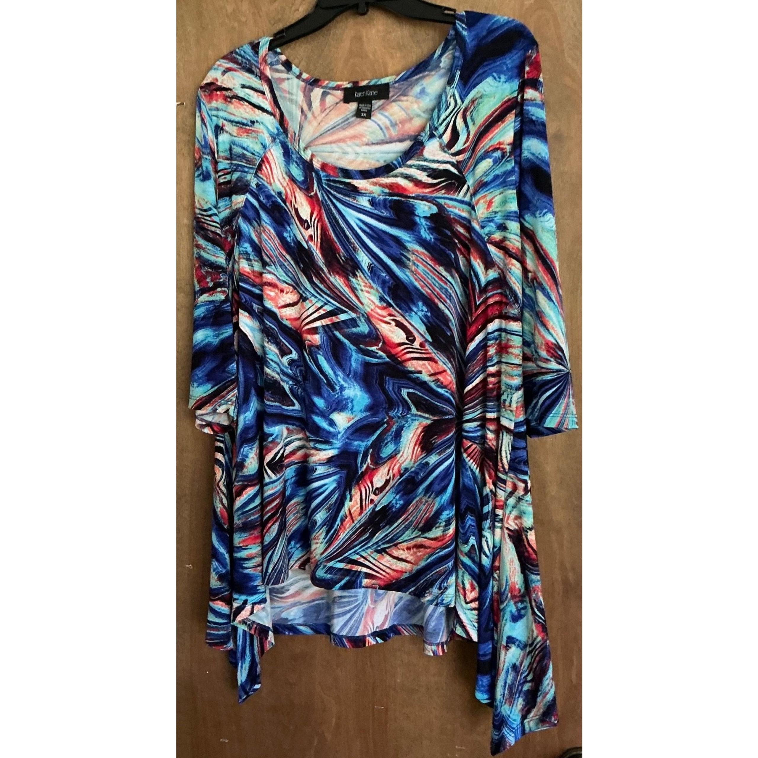 Karen Kane Women Multicolor Abstract Print Blouse/Tunic 3/4 Sleeves 3X Made USA