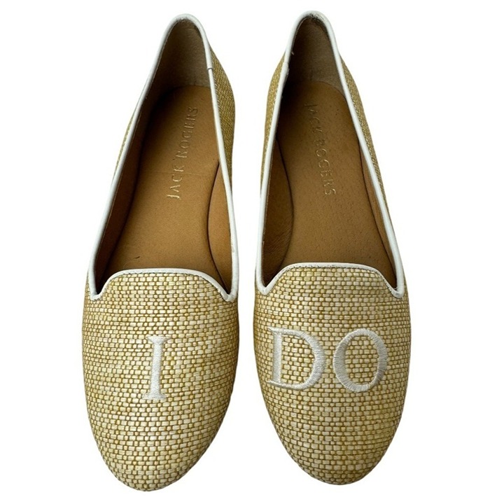 Jack Rogers Shoes Women 6 Tan Natural Raffia I Do Bridal Slip On Flats Loafer