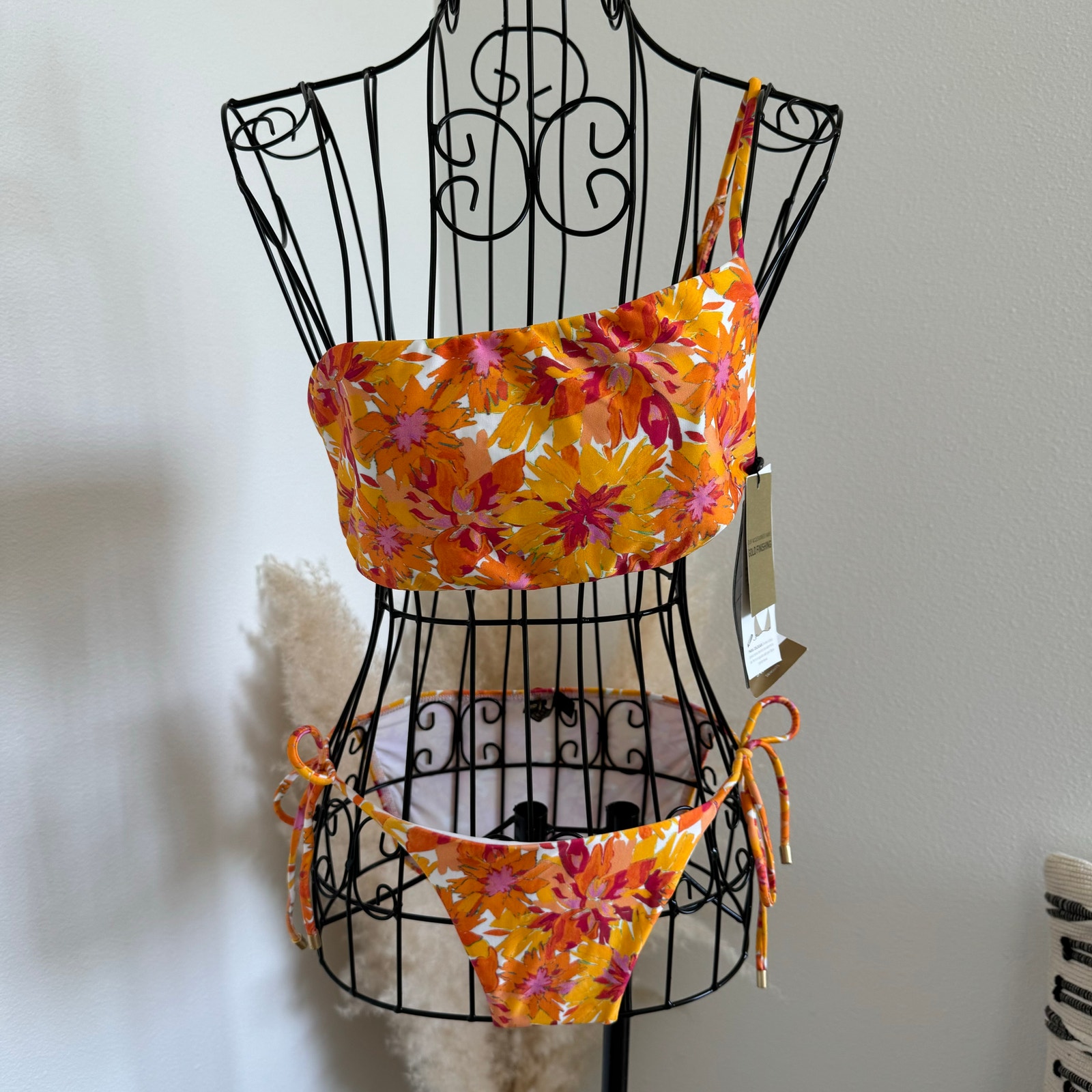 VIX Swimwear Lowana Floral One Shoulder Bikini Set NEW D Cup Small Bottom