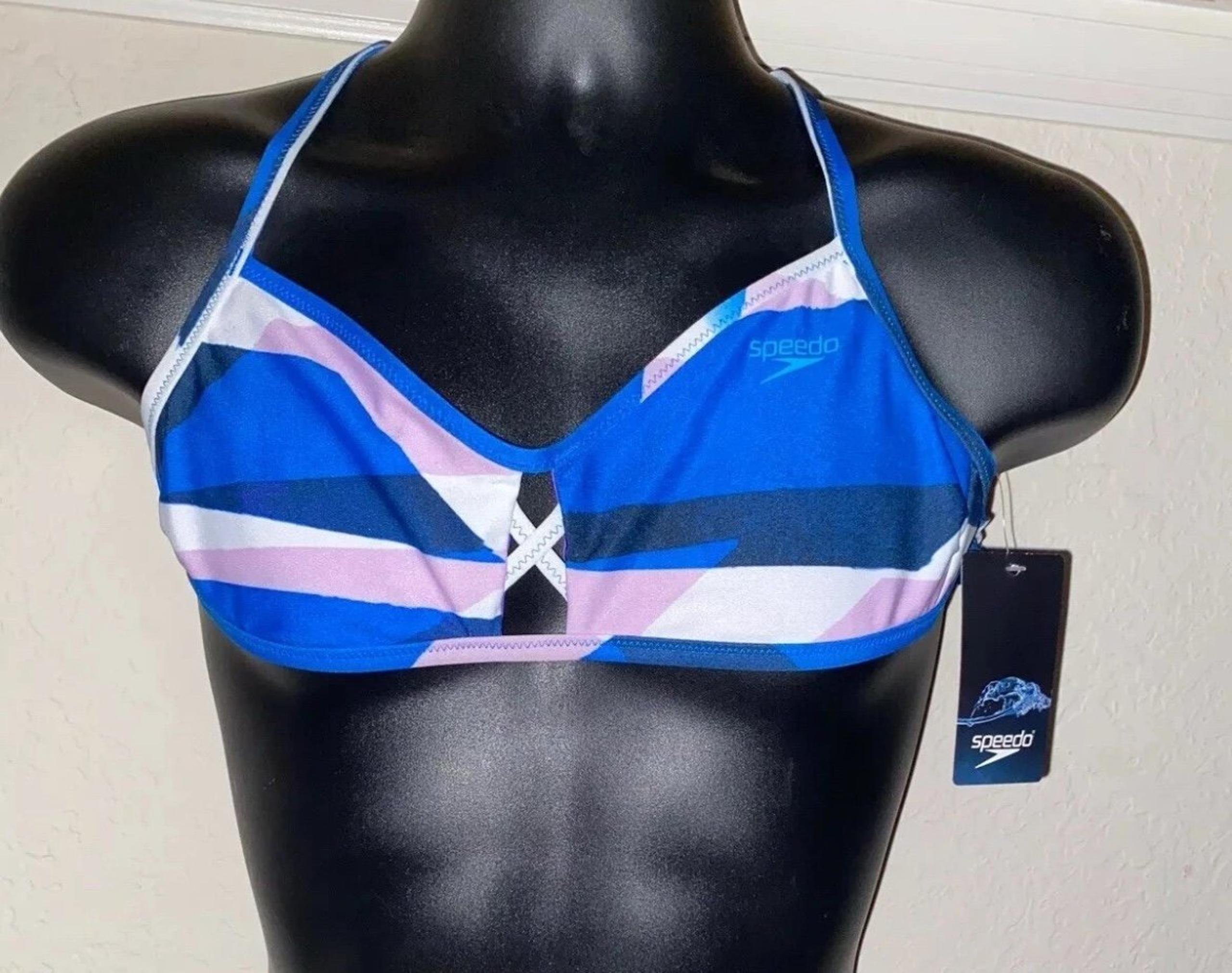 Speedo Endurance Criss/Cross Back Swim Top (7719926), Blue/Pink, Small, NWT