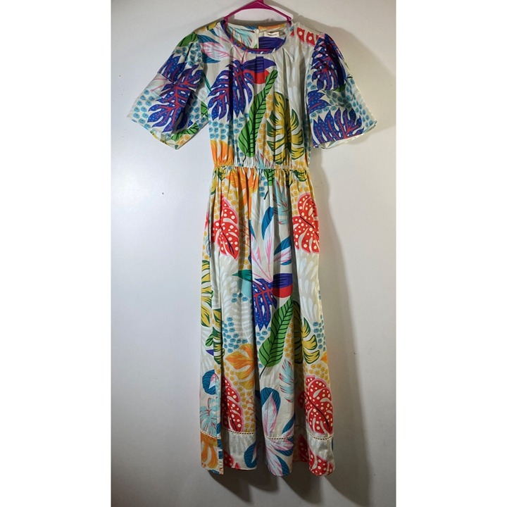 Womens Maude Vivante Tropical Floral Maxi Dress Tiered Short Sleeves XS #3
