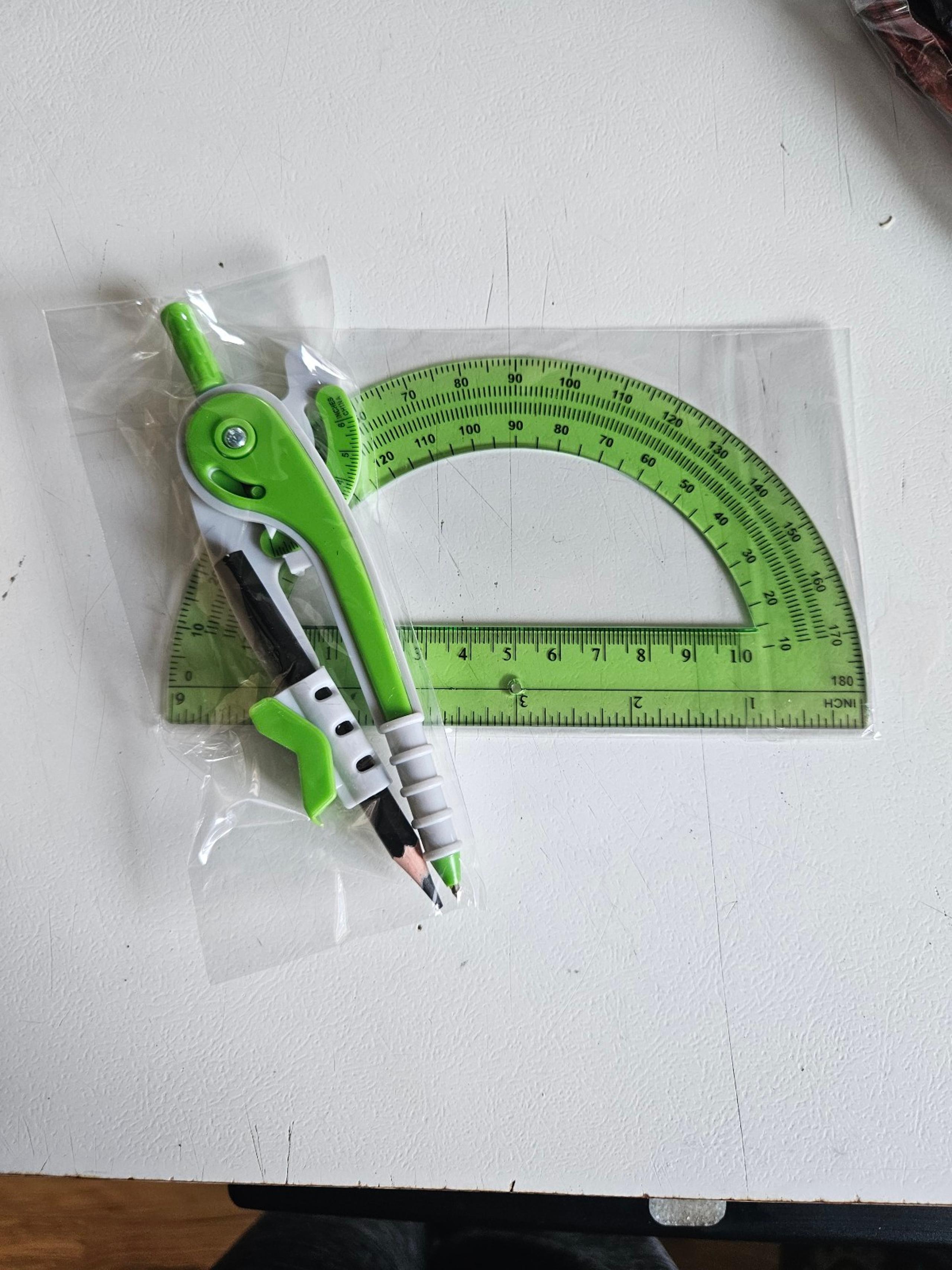 NWOT Student Compass & Protractor Set Math Geometry School 6"  180 Degree Green